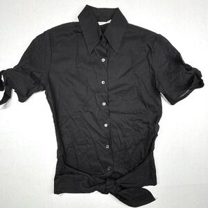 Rayure Paris‎ Whimsigoth Black Eyelet Button Up 38 Blouse Collared Tie Y2K NWOT